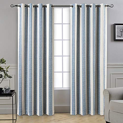 DriftAway Chris - Tende oscuranti in lino con strato termico e fonoassorbente lunghe 213 cm, per camera da letto, tende stampate a righe, isolamento termico, foderate, tendaggi per finestre, per