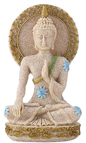Jenngaoo Estatua de Buda Rezando en Piedra Arenisca, Figura Decorativa Zen para Hogar, Oficina, Jardín, Mesa Yoga, Decoración Serena Regalo Meditación Relajación