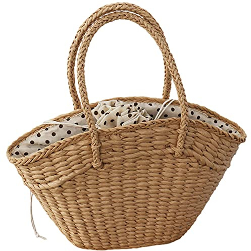 rismart Sac fourre de Plage, Sac à mains Paille Femme Panier Kaki