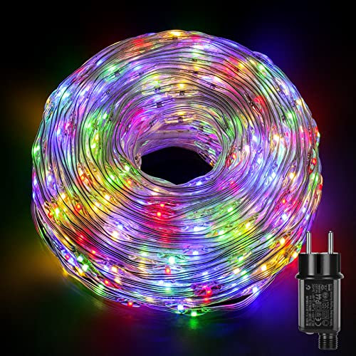 GlobaLink Tubo LED Navidad Exterior 500LEDs 25M, Manguera LED de Luces Exterior IP44 Impermeable,Tira LED Luces Tubo Luces de Cable PVC,8 Modos para Decoración Navidad,Jardín,Terraza,Casa-4 Colores