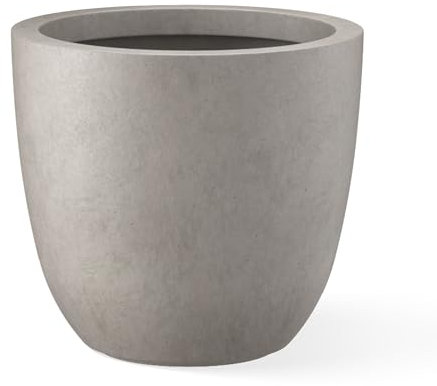 Kante 45,7 cm Durchmesser, runder Beton-Übertopf für drinnen und draußen, großer Pflanztopf mit Ablaufloch und Gummistopfen für Zuhause, Terrasse, Garten, verwitterter Beton