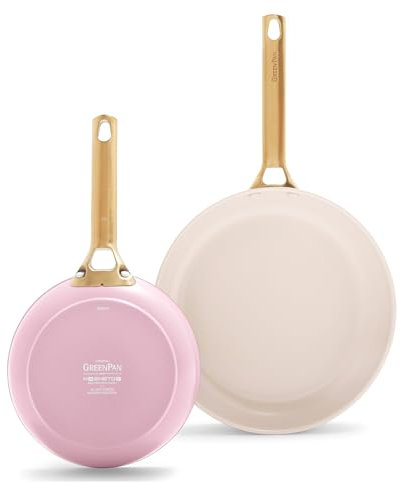 GreenPan Reserve Hartanodisierte gesunde keramische Antihaft-Bratpfannen-Set mit 20 und 26 cm Durchmesser, Goldgriff, PFAS-frei, Induktion, spülmaschinenfest, backofenfest, Muttertagsgeschenk,hellrosa