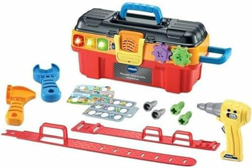VTech - Ma Super Boîte à Outils Interactive, Caisse à Outils Enfant Éducative avec Ceinture Porte-Outils, 11 Pièces et Accessoires de Jeu, Cadeau Enfant de 2 Ans à 5 Ans - Contenu en Français