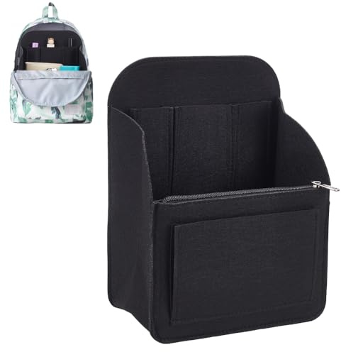 WADORN Insert D'Organisateur de Sac à Dos en Feutre, Sac à Dos Multifonctionnel avec Fermeture Éclair, 19.5x12x26.5 cm, Noir