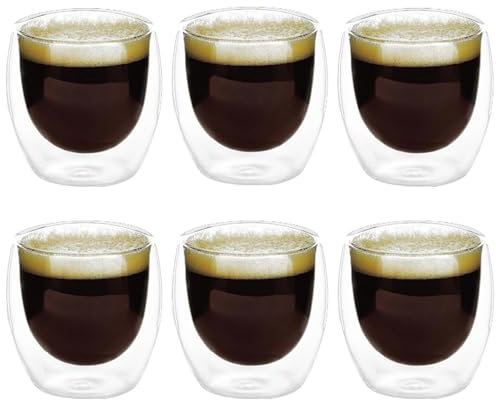 Nizirioo Lot De 6 Tasse À Café Double Paroi 80 Ml Tasse Expresso Tasses À Expresso En Verre Tasse En Verre Transparente Pour Latte, Macchiato, Cappuccino, Bière, Lait, Thé