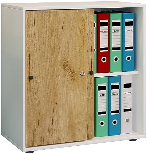 VCM Büroschrank mit 2 Fächern | moderner Aktenschrank mit Schiebetüren und Schloss | Maße ca. B. 70 x H. 73 x T. 37 cm – Lona 2-Fach abschließbar