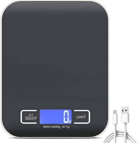 Bilancia da cucina digitale, 10 kg/1 g, bilancia da cucina USB, bilancia da cucina digitale con display a LED e funzione tara, multifunzione per cottura e cottura, colore nero