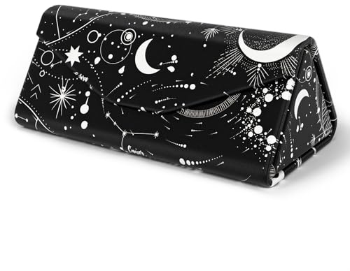 NPOOYI Sunglasses Case, Foldable Glasses Case, Magnetic PU Leather Hard Shell Folding Eyeglass Holder Box, Collapsible Unisex for Women Men, Moon