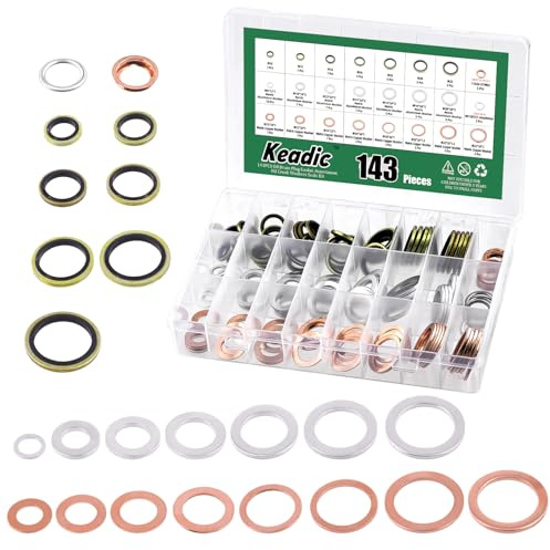 Keadic Assortiment de joints de bouchon de vidange d'huile 143 pièces, 11026-01M02, N0138157 - Kit de joints d'étanchéité pour automobile