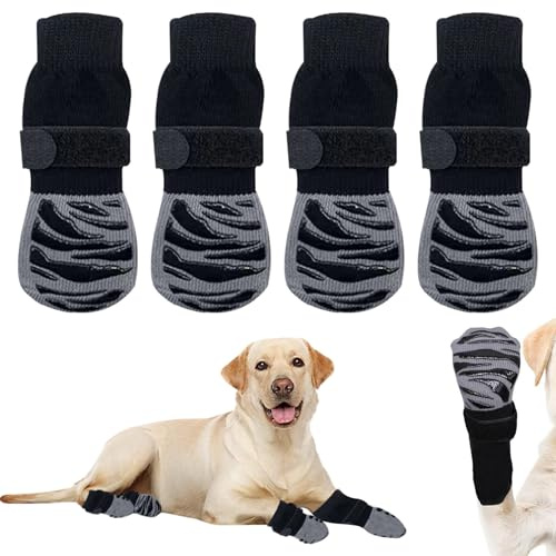 BSITSSS 4 Piezas Calcetines Perro, Calcetines para Perros Velcro Ajustable, Calcetines Antideslizantes para Perros, Zapatos Perro Mantener el Calor, Botas para Perros (M)