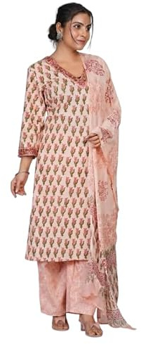 IMTRA FASHION Droit Kurta Pantalon Ensemble pour Femmes Indien Pur Coton Kurti Pantalon avec Dupatta