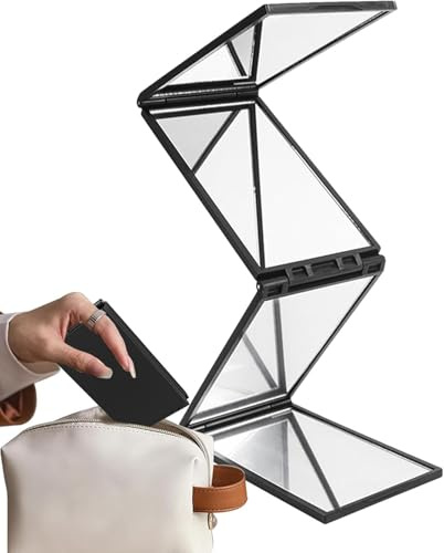 Gammaeon Tragbarer 360 Grad Spiegel, 4-Seitiger Klappspiegel, Hochauflösender, Verformungsfreier Taschenspiegel, für Make-Up, Reparatur von Frisuren