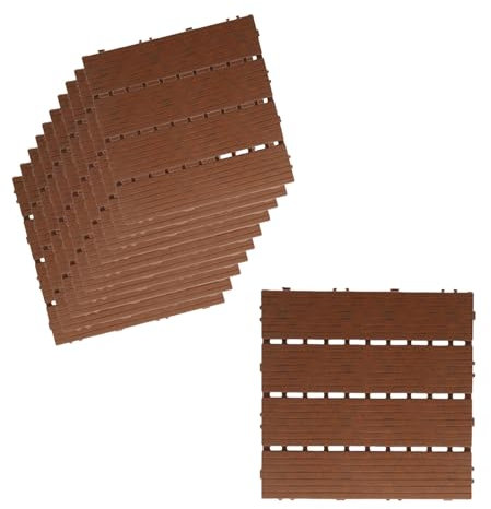 10 Pezzi Piastrelle Plastica da Giardino, 30X30cm, Mattonelle In PVC, Colore Marrone Scuro, Pavimento Ad Incastro, Totale 0.9 m², Tagliabile