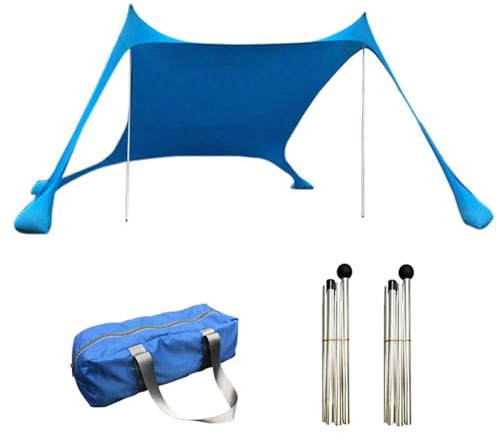 Strandtält solskydd – 210 x 150 x 170 cm solskydd skyddstält | UPF50+ strandskydd baldakin med stabilitetsstänger och förvaringsväska | För stränder camping fiske utomhus