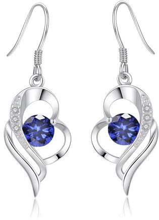 Kamise Ensemble de bijoux en argent, 925 argent sterling en forme de cœur avec chaîne et boucles d'oreilles pendantes avec zircone, collier en forme de cœur de 45 cm et boucles d'oreilles pendantes