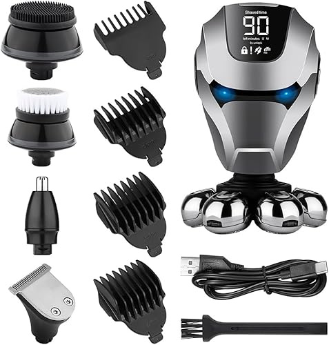 Mr. Gadget's Solutions 7D Electric Head Shaver for Men - 5-in-1 Grooming Kit with Beard & Nose Trimmer