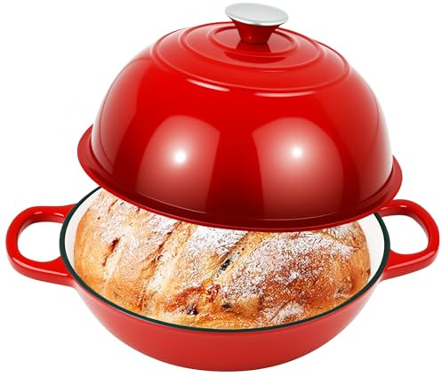 Casseruola in ghisa per il pane, casseruola smaltata con coperchio e maniglie Pentola per il pane con cestello di lievitazione, pentola in ghisa per cucina cottura stufata arrosto