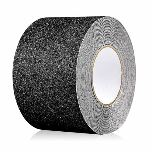 TXWLLIU Strisce Adesive Antiscivolo con Autoadesivo, Nastro Adesivo per Scale da 10 cm x 5 m, Nastro Adesivo Antiscivolo, Cuscinetto ad Alta Trazione per Pavimenti per Uso Interno ed Esterno, Nero
