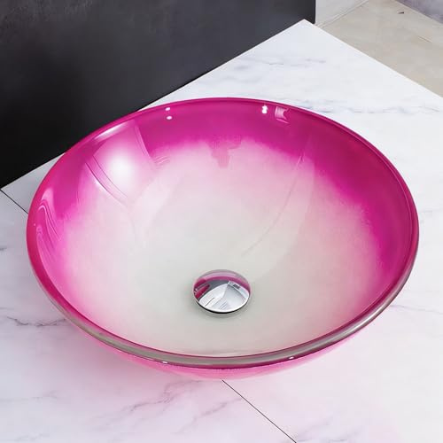 ZYCDP Lavabo Bagno Rotondo Lavandino In Vetro 420 X 420 X 145 mm Senza Foro Per Rubinetto Rosa