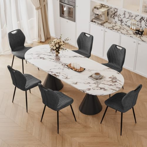 LEWE Chaise Salle à Manger Lot de 6, Chaises Cuisine Moderne Tissu, Gris | Chaise Salon Ergonomique, Rembourrée Tissu, Pieds Métalliques, Poignée Intégrée, pour Salle à Manger, Cuisine, Salon, Chambre