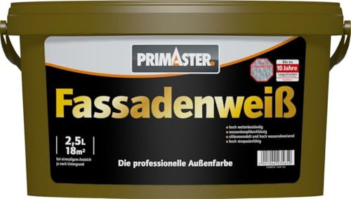 Primaster Fassadenweiß 2,5L Fassadenfarbe Weiß Außenfarbe Lotuseffekt Wetterfest