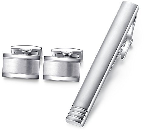 HONEY BEAR Boutons de manchette Pinces à Cravate Set pour le cadeau d'affaires de mariage de chemise d'hommes (argent) (style 2 sans boîte)