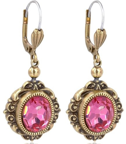 Vintage Ohrringe Gold Markenkristalle Rose Ohrhänger Gold Stein NOBEL SCHMUCK