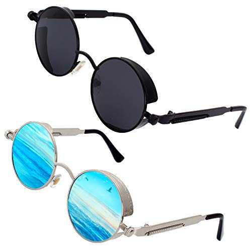 GQUEEN Retro Runde Steampunk Polarisierte Sonnenbrille UV400
