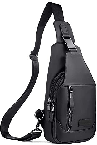 Leathario Herren Brusttasche Leder Sling Bag Crossbody Bag Brustbeutel Schulterrucksack Sling-Rucksackfür Freizeit Outdoorsport Reisen Wandern Schule Schwarz