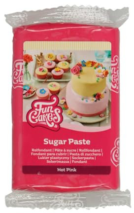 FunCakes Pasta di Zucchero Hot Pink: facile da usare, liscia, flessibile, morbida e pieghevole, perfetta per la decorazione di torte. Senza glutine. 250 gr