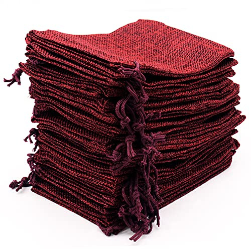 Leeyunbee 30PCS 10x15cm Sachets en Jute, Pochettes Sachets en Lin, Sac Cadeau réutilisable, Sacs en Jute Avec Cordon De Serrage pour Bijoux Cadeau Fête Anniversaire Noël Mariage DIY (Bourgogne)