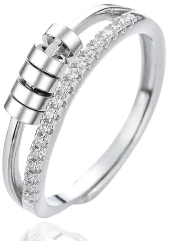 HALUKAKAH Anello Girevole Contro Ansia Placcato in Platino:Gioiello Elegante per Sollievo dallo Stress con Diamanti e Spinner di Perline,Taglia Regolabile,Regalo per Donne,Ragazze,Figlie e Mamme