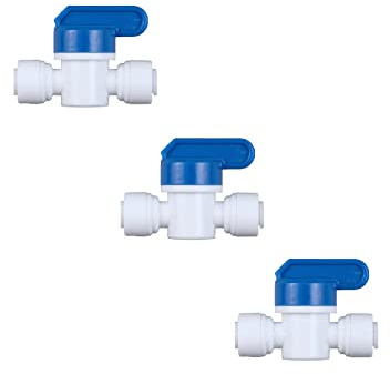 EZRODI 3 Pack Push-to-Connect Plastic Shut Off Valve Fitting (1/4-in OD x 1/4-in OD, Inline Straight Ball Valve), White+Blue