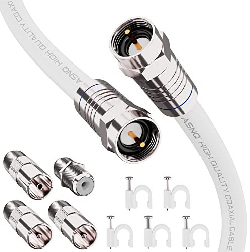 ASNQ 15m Lot de Cable Coaxial TV RG6 avec Connecteurs - Cable de qualité supérieure - Pour Internet, TV Numérique, Satellite, Antenne - Comprend 4 Coupleurs D'extension