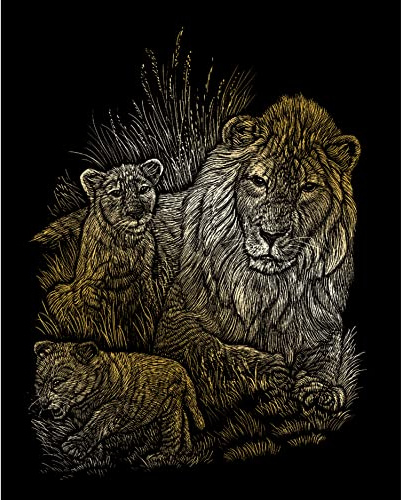 Pracht Creatives Hobby Royal & Langnickel Lion with Boy Gold Scratch Pictures for Children and Adults with Scratch Pen and Template