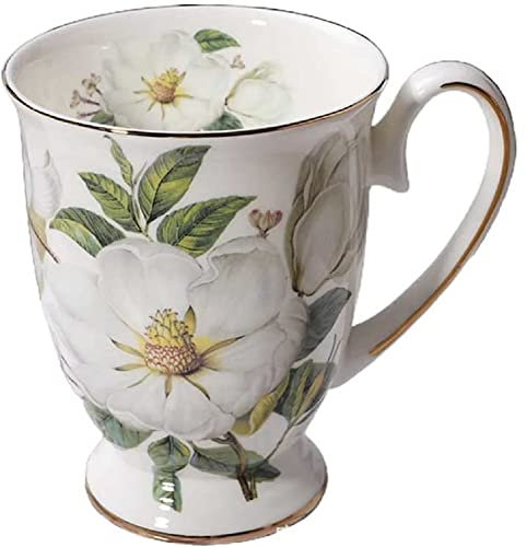 FülleMore Kaffeebecher Premium Porzellan Kaffeetasse Blumenmuster 300ml Trinkbecher mit Henkel Geschenk Keramiktasse für Tee Kaffee Milch Kakao Cappuccino Latte (Kapok)