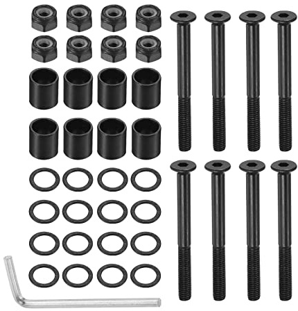 PATIKIL 2 Skateboard Hardware Schrauben Bolzen Kit 8Stk Skate Werkzeuge Montage Teile mit Abstandshalter Unterlegscheiben Muttern Schraubenzieher für Skateboard Rad Zubehör Schwarz