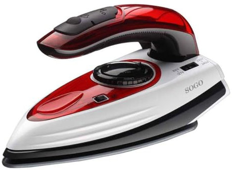 SOGO Mini ferro da stiro a vapore vestiti da 1100 W per viaggi, ferro da stiro ultra leggero e pieghevole, piastra a vapore piccola con suola in ceramica e doppia funzione di stiratura - raffiche di