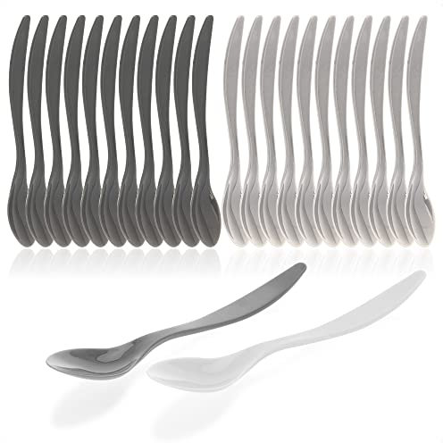com-four® 24x Eierlöffel aus Kunststoff - wiederverwendbare Dessertlöffel - BPA-freie Plastiklöffel für Babynahrung, Marmelade, Dips - spülmaschinenfestes Mehrwegbesteck (24 Stück - grau)
