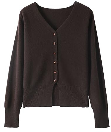 Valin Damen Kaschmir&Wolle Strickjacke Braun V-Ausschnitt Langarm Cardigan Einfarbige Relaxed Dünner Kaschmir Strickjacke,40,VSP2308