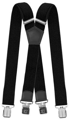 Fabio Farini Herren Hosenträger 4 cm Breite, elastisch & verstellbar mit 4 extra starken Metallclips in X-Form Schwarz