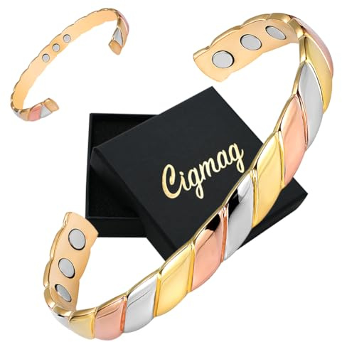 Cigmag 9X Lymphatic Drainage Copper Bracelet for Women Solid Pure Copper Magnetic Bracelet Ultra Strength Magnet Adjustable with Present Box (Tricolor)