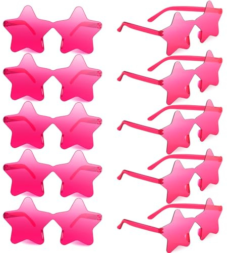 BOUBONI Occhiali Da Sole A Forma Di Stella Occhiali Da Sole Senza Montatura A Forma Di Pentagramma Occhiali Da Festa Per Le (10, Rose Red)