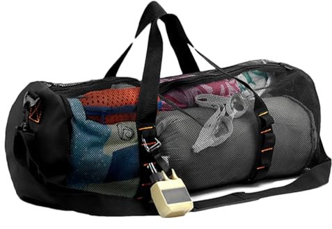 Ausrüstungsnetztasche, Netz-Strandtasche, zylindrische Strandtaschen, Netz-Tauchtasche, Netz-Aufbewahrungstasche, einfach zu bedienen, tragbar für Fußball, Basketball, Volleyball, Schwimmausrüstung