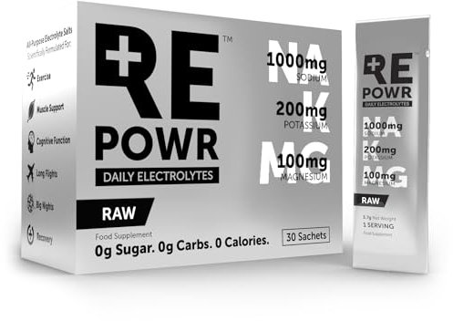 REPOWR RAW 30's - Unflavoured and Unsweetened Electrolytes Sachets Made with Natural Desert Salt | 1000mg Sodium. 200mg Potassium. 100mg Magnesium | Sugar Free. Zero Calories | Suitable for Fasting