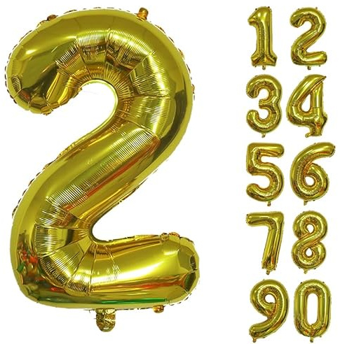 32 Inch Number Balloons Giant Number Aluminium Foil Helium Balloons for Birthday Party Celebration Decoration New Year Baby Shower Anniversary (Gold, 2)