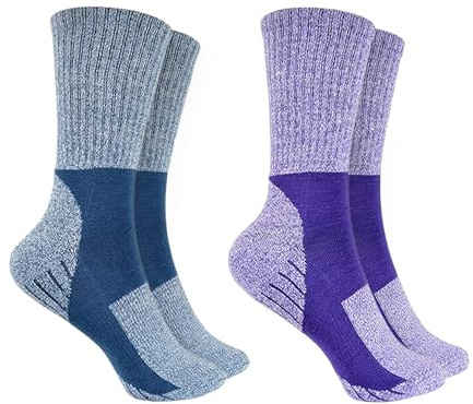 2 Pack Hiking Socks Women | Cushioned Anti Blister Socks | Durable, Moisture Wicking & Breathable Walking Socks Women | Outdoor Crew Socks for Hiking, Walking, Running | Quick Dry | Size 4-8