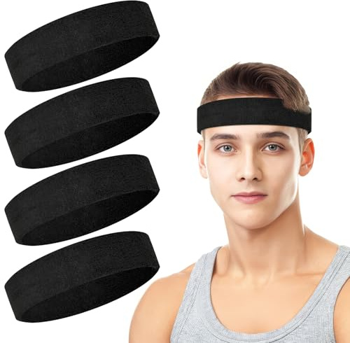 Bandas deportivas para el sudor para hombres y mujeres, paquete de 4 bandas de sudor atléticas que absorben la humedad para tenis, baloncesto, correr, gimnasio, entrenamiento