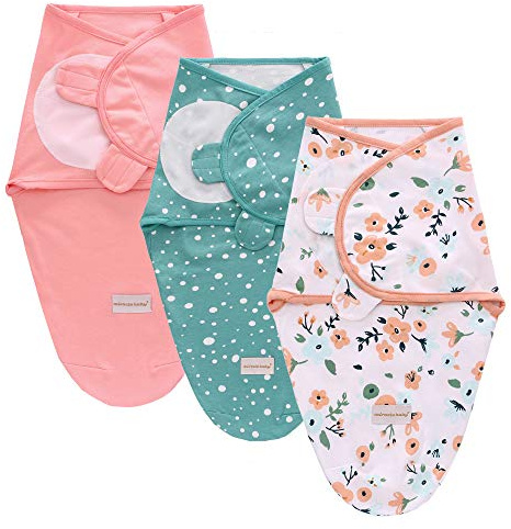 3 Pack Pucksack Baby 0-3 3-6 Monate Baby Decke Pucktuch Babyschlafsack Neugeborene Swaddle Decke aus 100% Bio-Baumwolle (Pinke Blume, L)