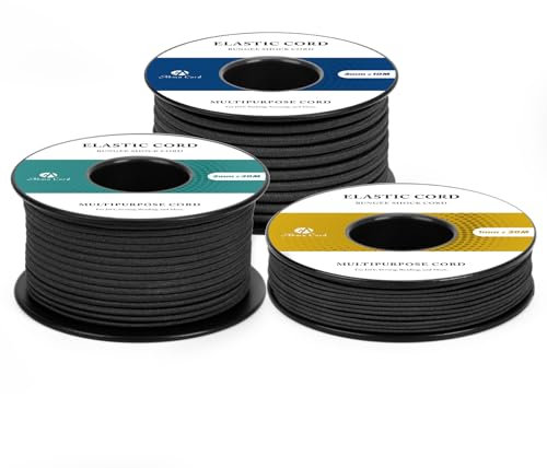 Abma Cord Elastic Cord 2mm x 10m Bungee Cord Elastic String Shock Cord Round Rope for Craft, Jewellery, Bracelet, Sewing, Backpack, Tent Poles, Camping - Black